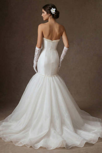 Ivory Mermaid Beaded Strapless Maxi Wedding Dress