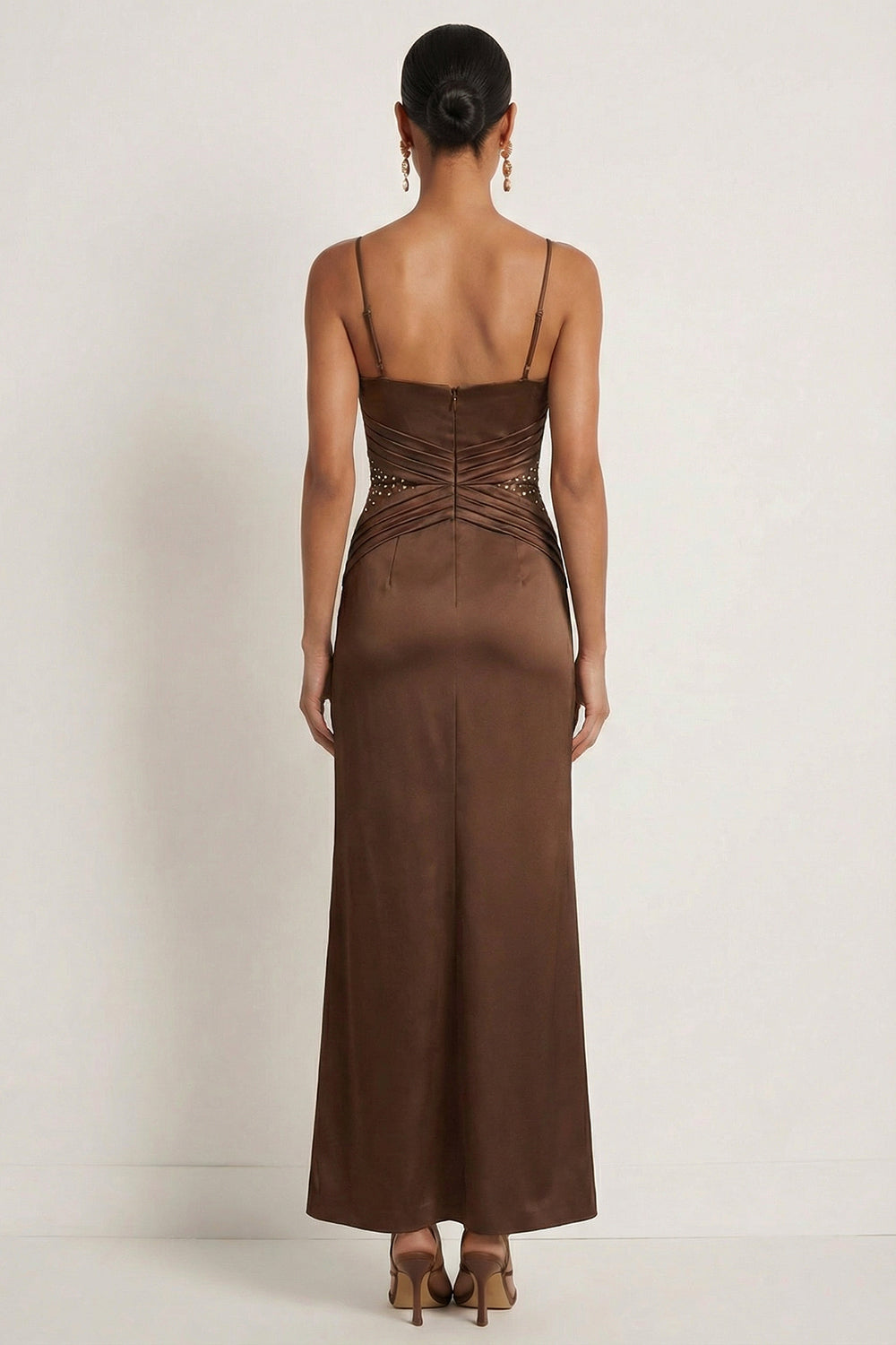 Chocolates Mermaid Spaghetti Straps Long Formal Dress with Beading