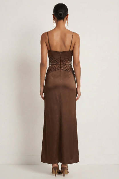 Chocolates Mermaid Spaghetti Straps Long Formal Dress with Beading