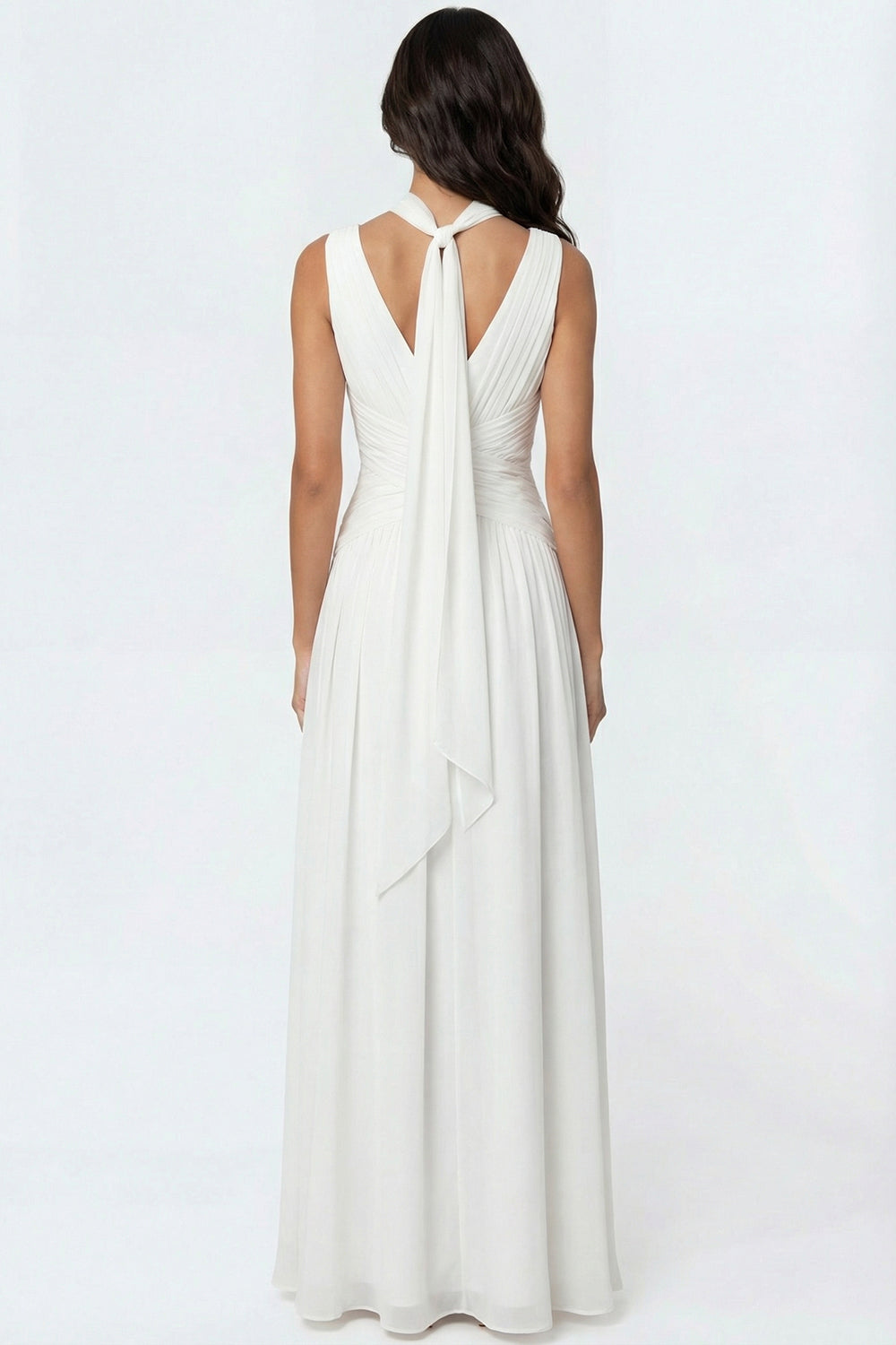 Ivory A Line Halter Neck Pleated Maxi Wedding Reception Dress
