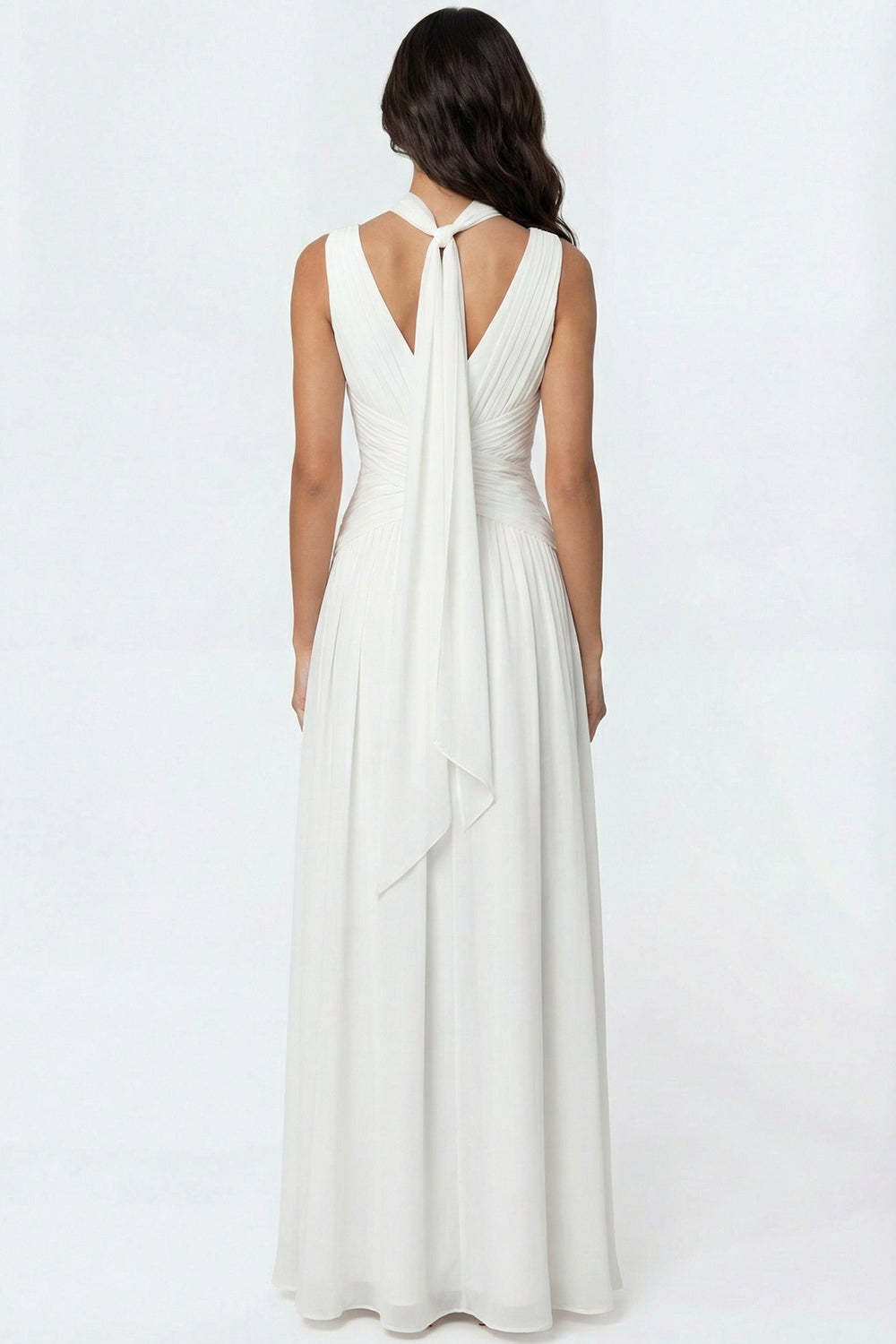 Ivory A Line Halter Neck Pleated Maxi Wedding Reception Dress
