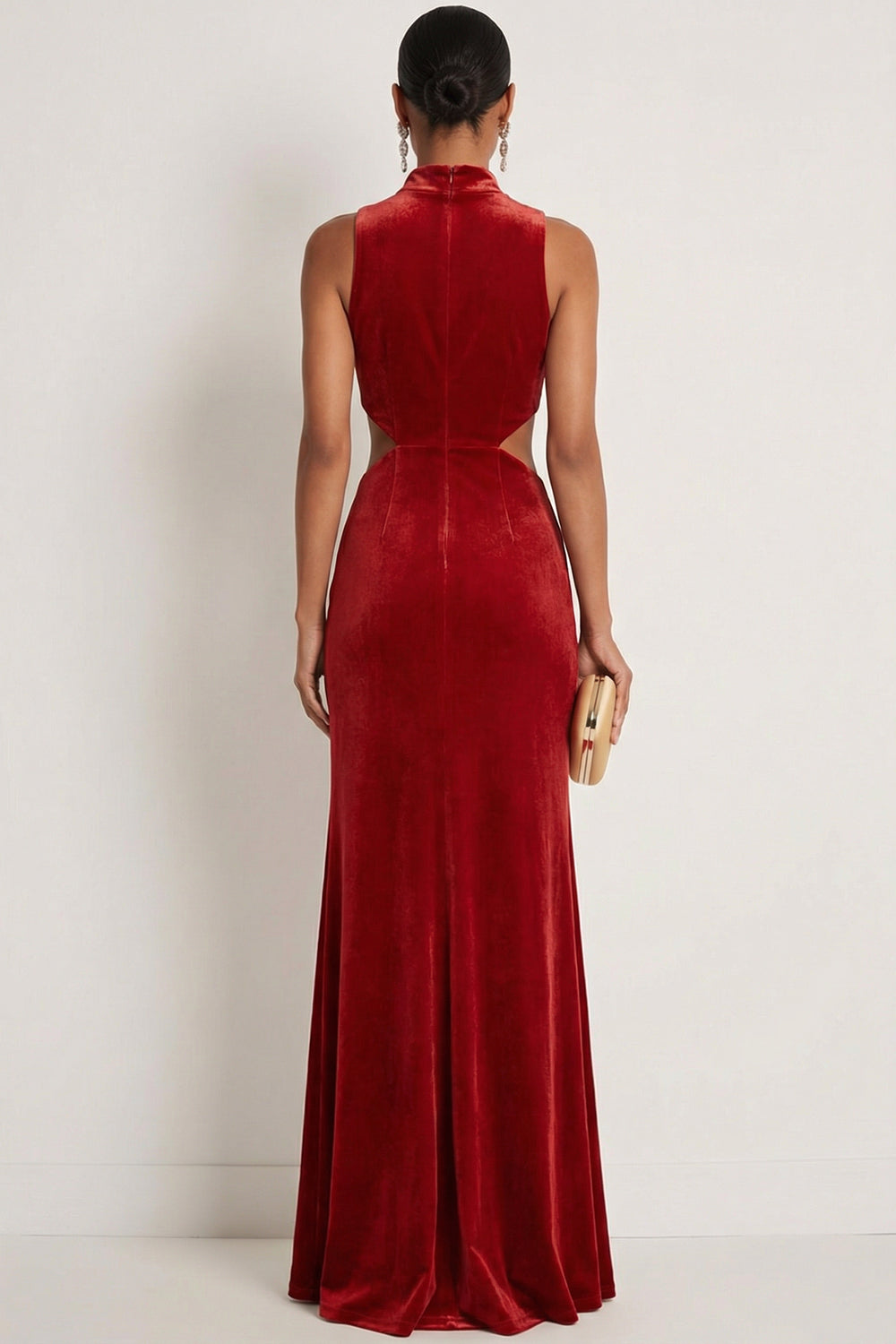 Dark Red Mermaid High Neck Cut Out Maxi Gala Dress