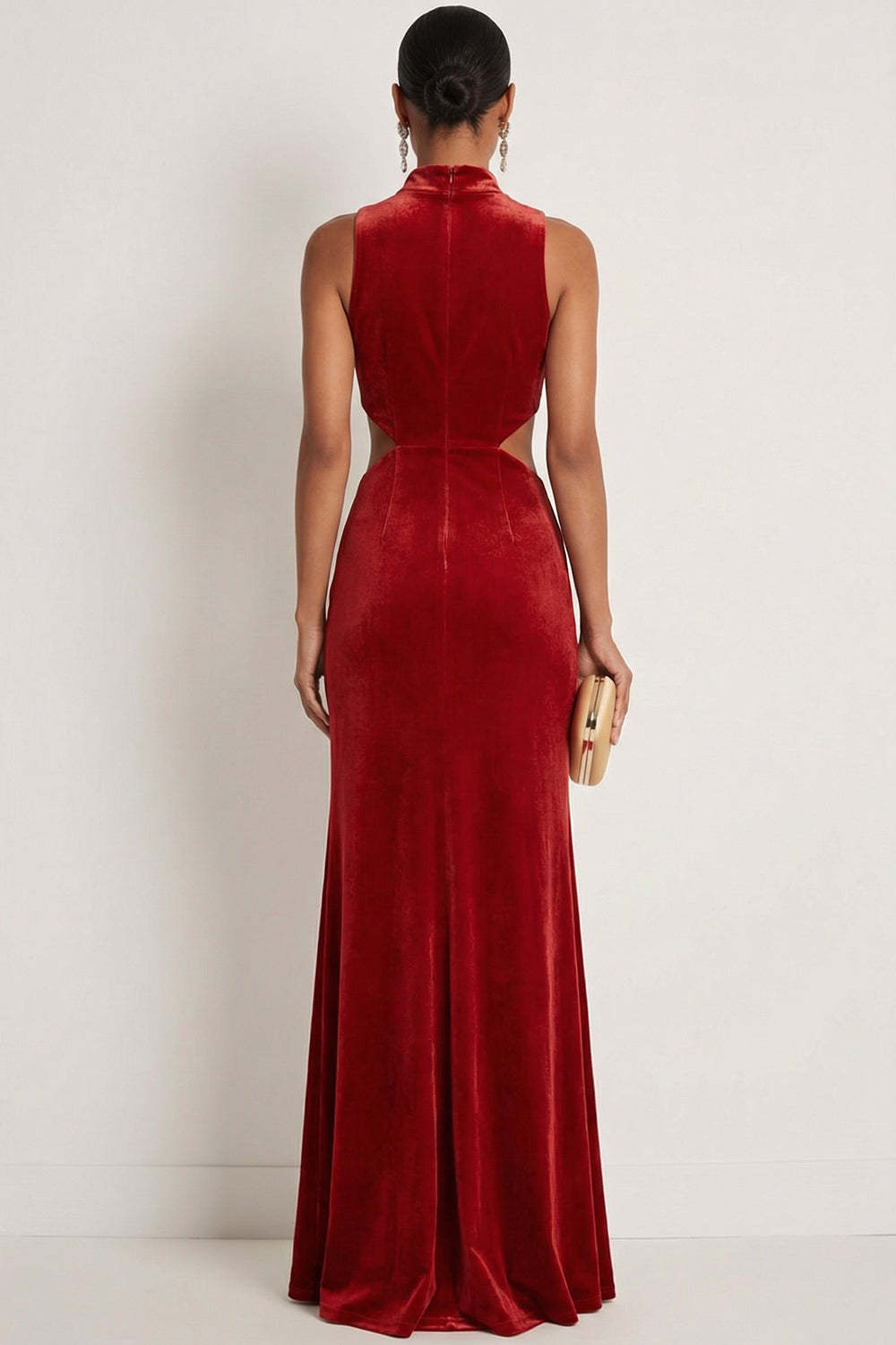 Dark Red Mermaid High Neck Cut Out Maxi Gala Dress