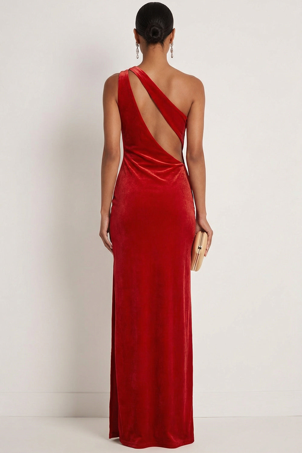 Dark Red Mermaid One Shoulder Keyhole Maxi Formal Dress with Slit
