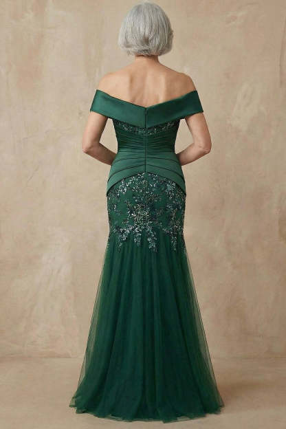 Dark Green Sparkly Floral Mermaid Long Mother of the Bride Dress with Appliques
