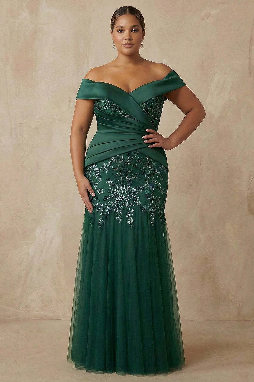 Dark Green Sparkly Floral Mermaid Long Mother of the Bride Dress with Appliques