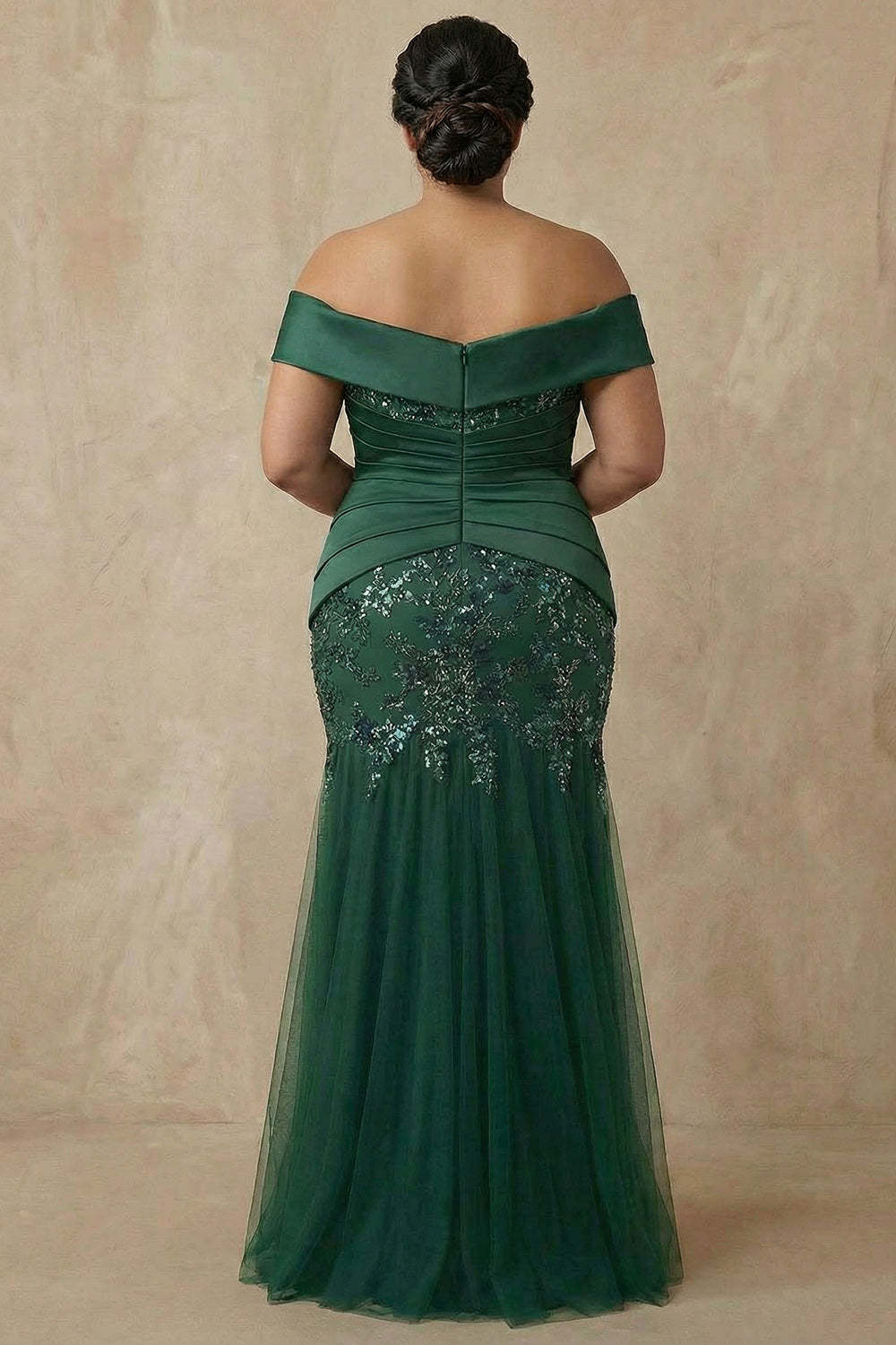 Dark Green Sparkly Floral Mermaid Long Mother of the Bride Dress with Appliques