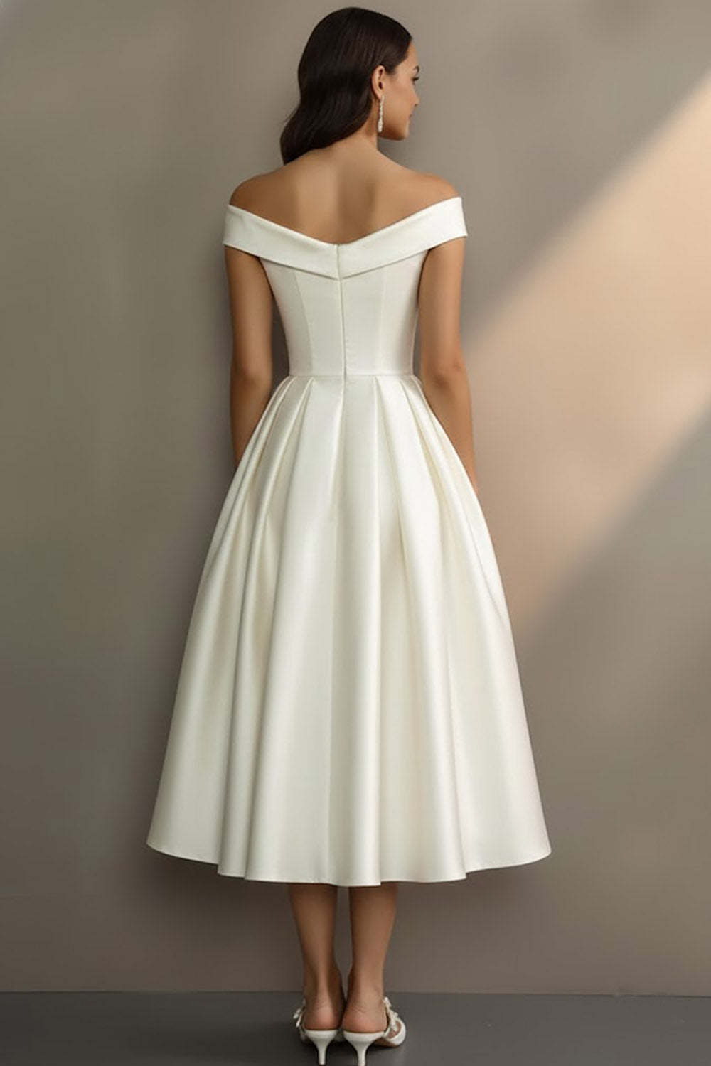 Simple White Off the Shoulder A Line Midi Engagement Dress