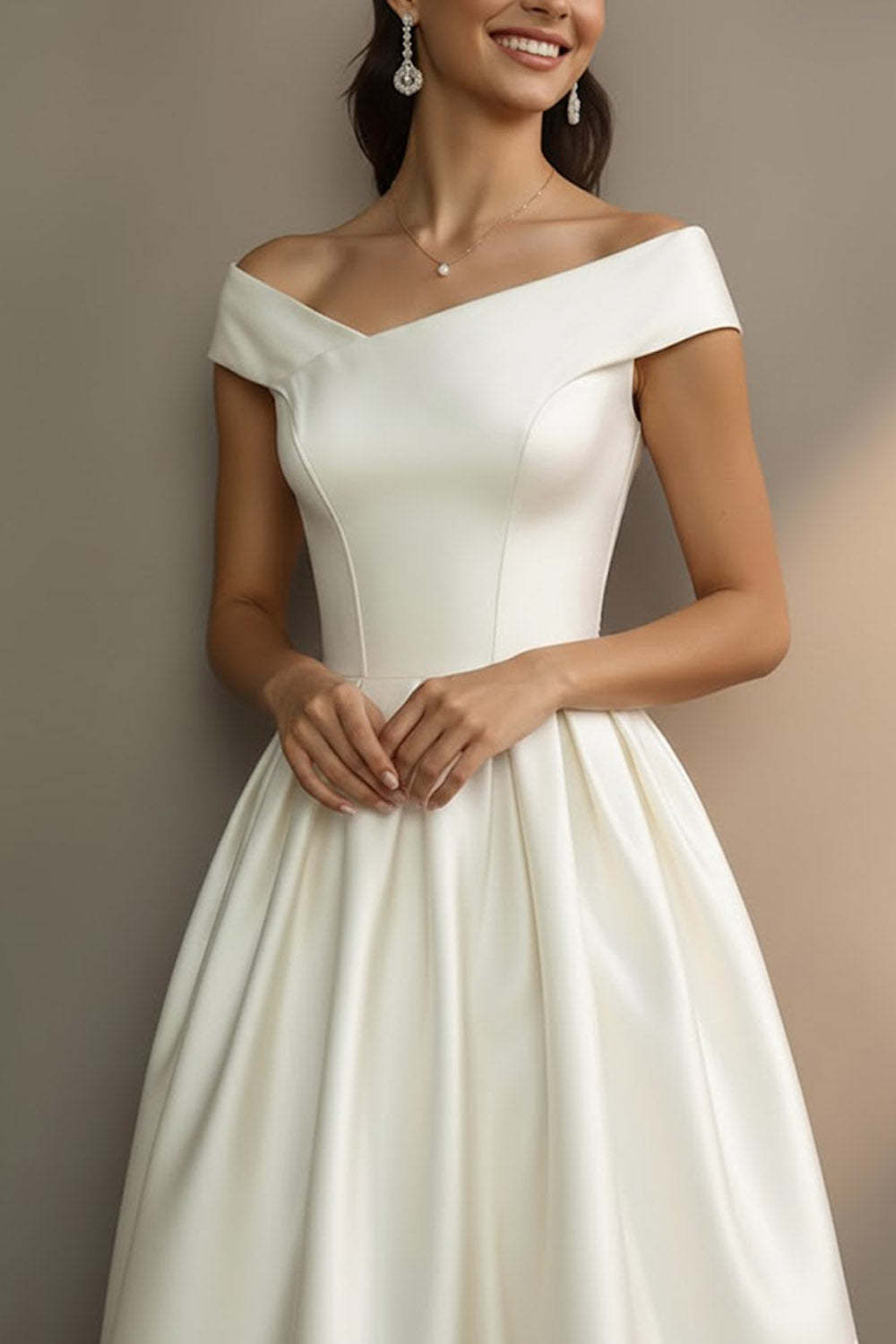 Simple White Off the Shoulder A Line Midi Engagement Dress