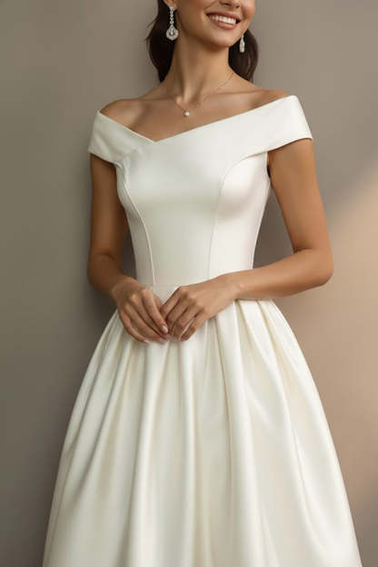 Simple White Off the Shoulder A Line Midi Engagement Dress