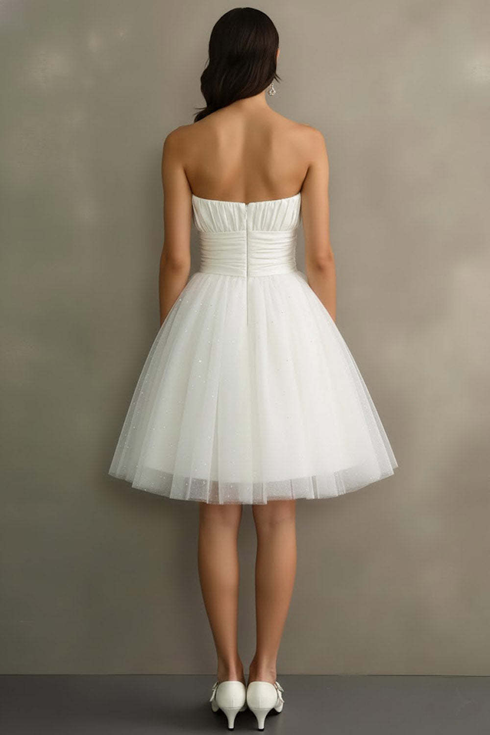 Sparkly White tulle Glitter Strapless A Line Short Engagement Dress
