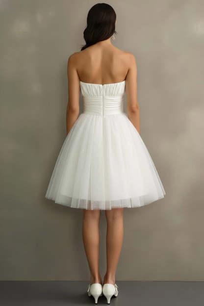 Sparkly White tulle Glitter Strapless A Line Short Engagement Dress