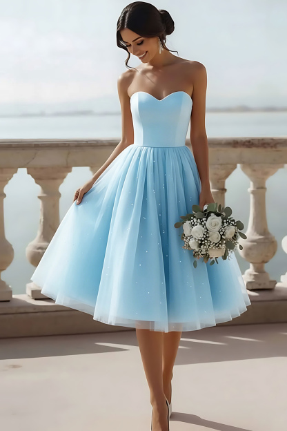 English Rose Glitter Tulle Sweetheart A Line Midi Bridesmaid Dress