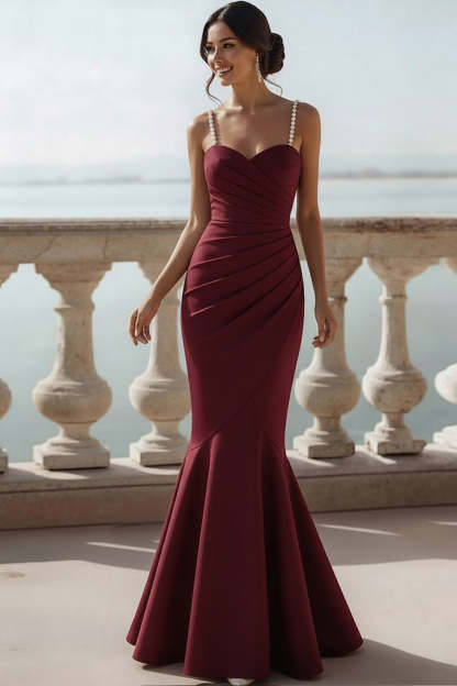 English Rose Mermaid Ruched Maxi Bridesmaid Dress with Beading