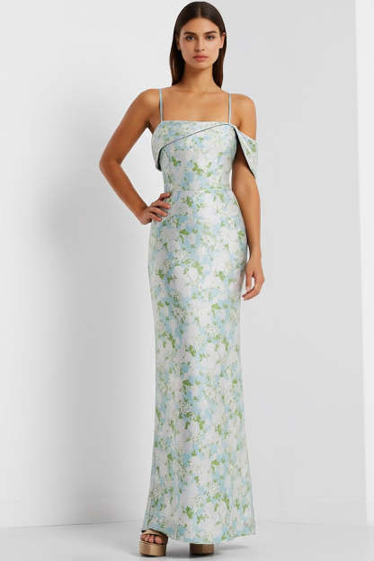 Leely Women Floral White Long Bridesmaid Dress Mermaid Spaghetti Straps Wedding Guest Dress with Bows