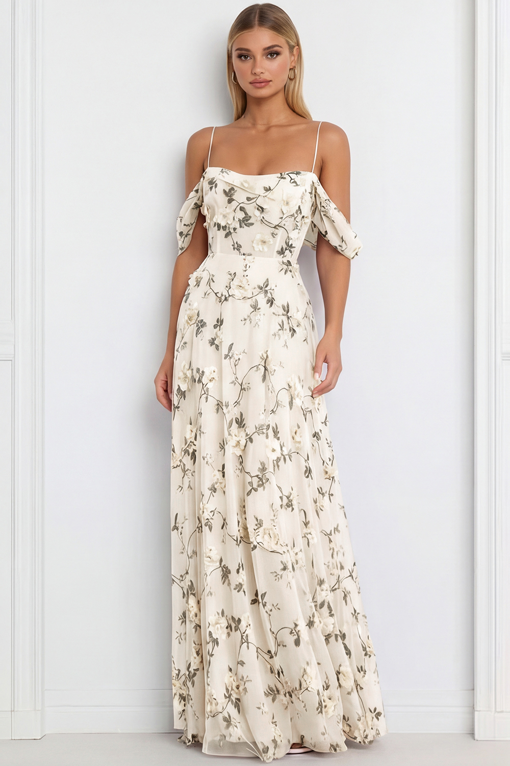 Leely Women Floral Lilac Long Corset Bridesmaid Dress Cold Shoulder A Line Wedding Guest Dress