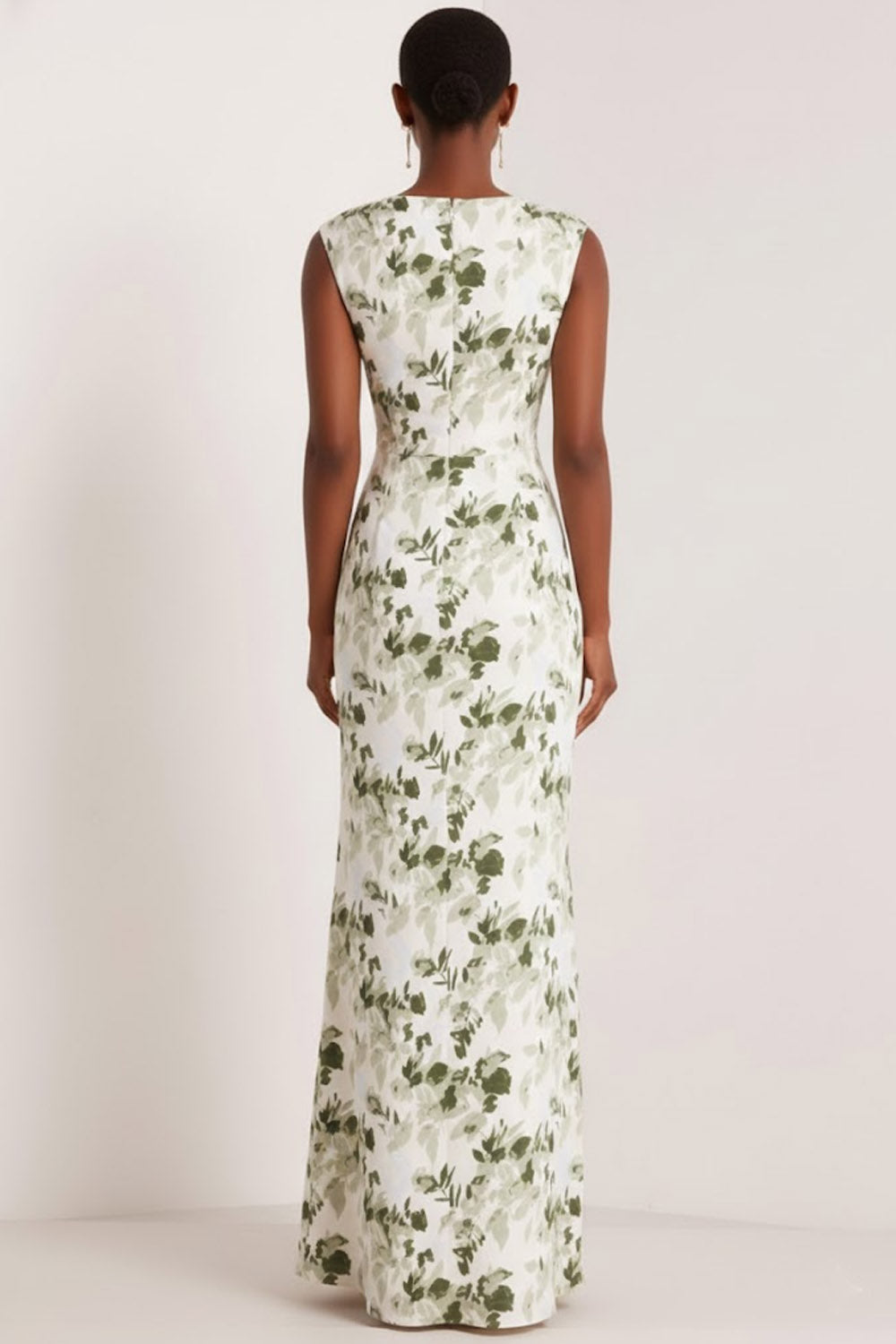 Floral Green Mermaid Bateau Neck Ruched Long Bridesmaid Dress