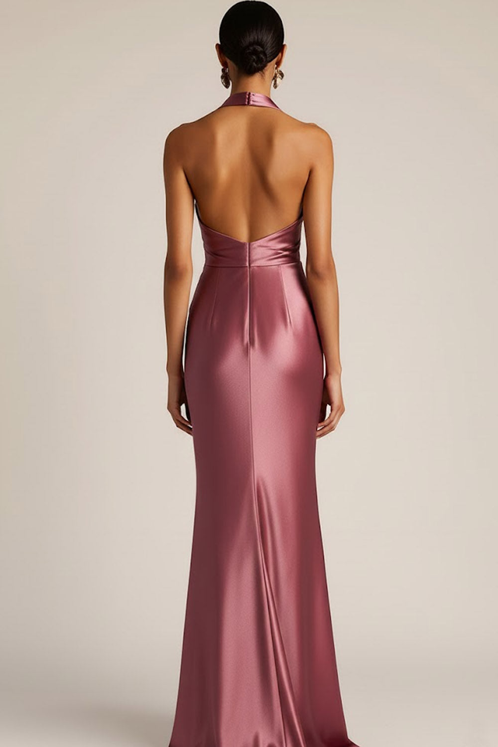 Vintage Rose Halter Neck Mermaid Maxi Bridesmaid Dress