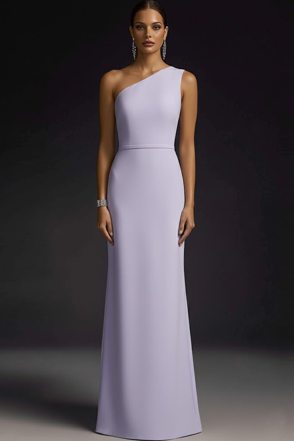 Leely Women Simple Lilac Maxi Bridesmaid Dress One Shoulder Sheath Wedding Guest Dress
