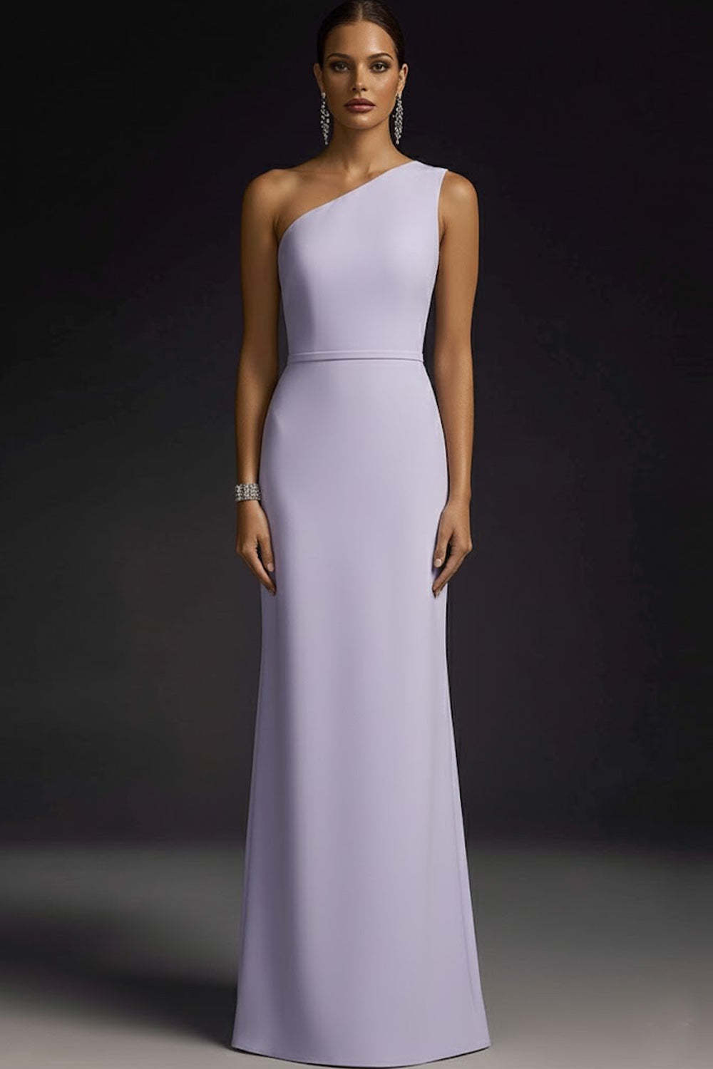Leely Women Simple Lilac Maxi Bridesmaid Dress One Shoulder Sheath Wedding Guest Dress