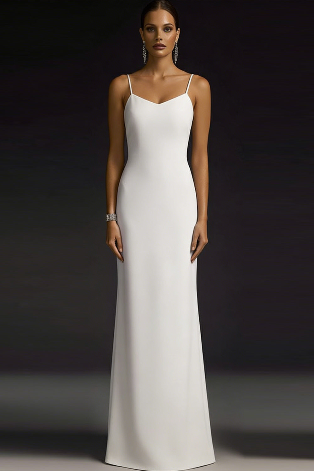 Simple White Spaghetti Straps Maxi Wedding Reception Dress