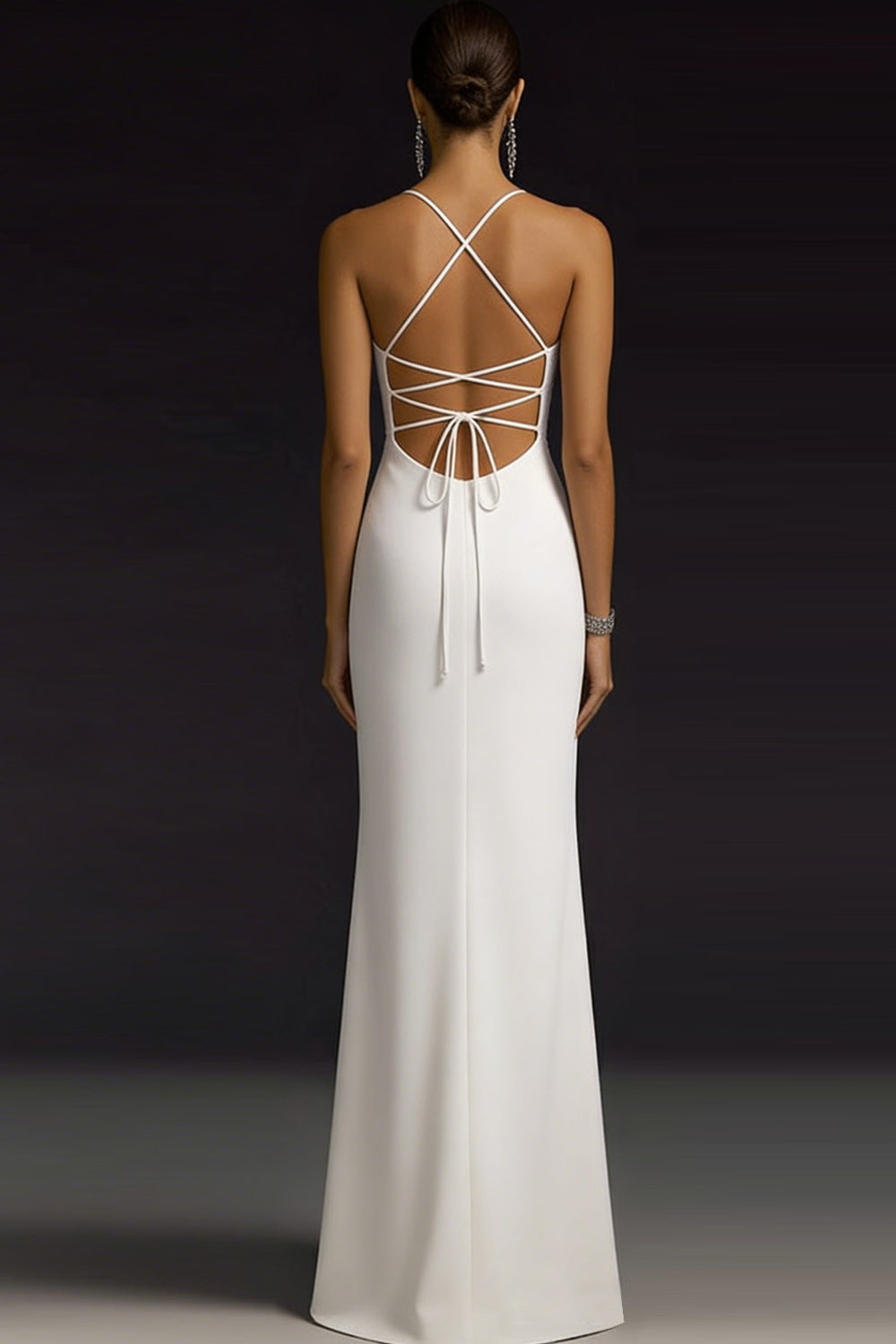 Simple White Spaghetti Straps Maxi Wedding Reception Dress