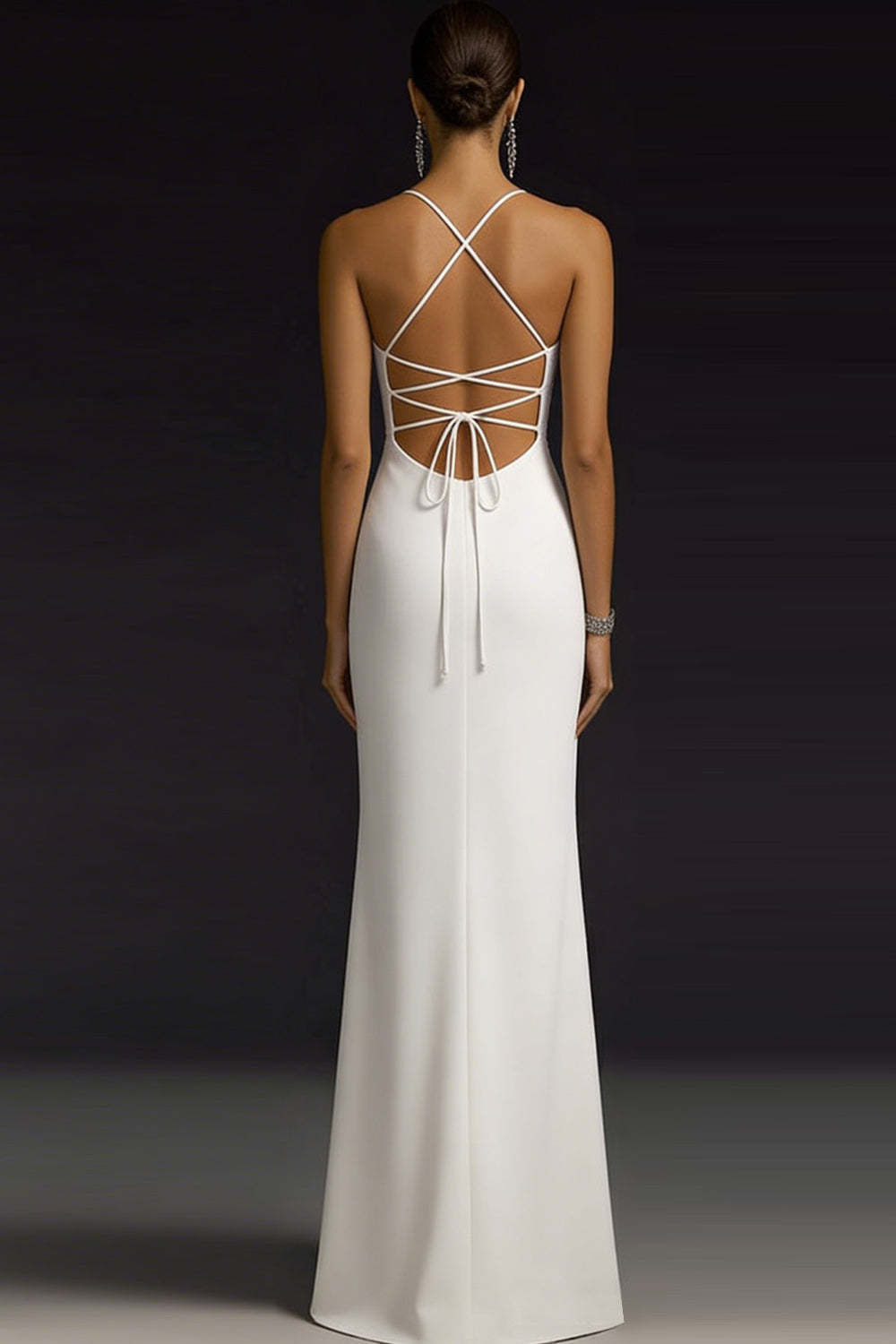Simple White Spaghetti Straps Maxi Wedding Reception Dress