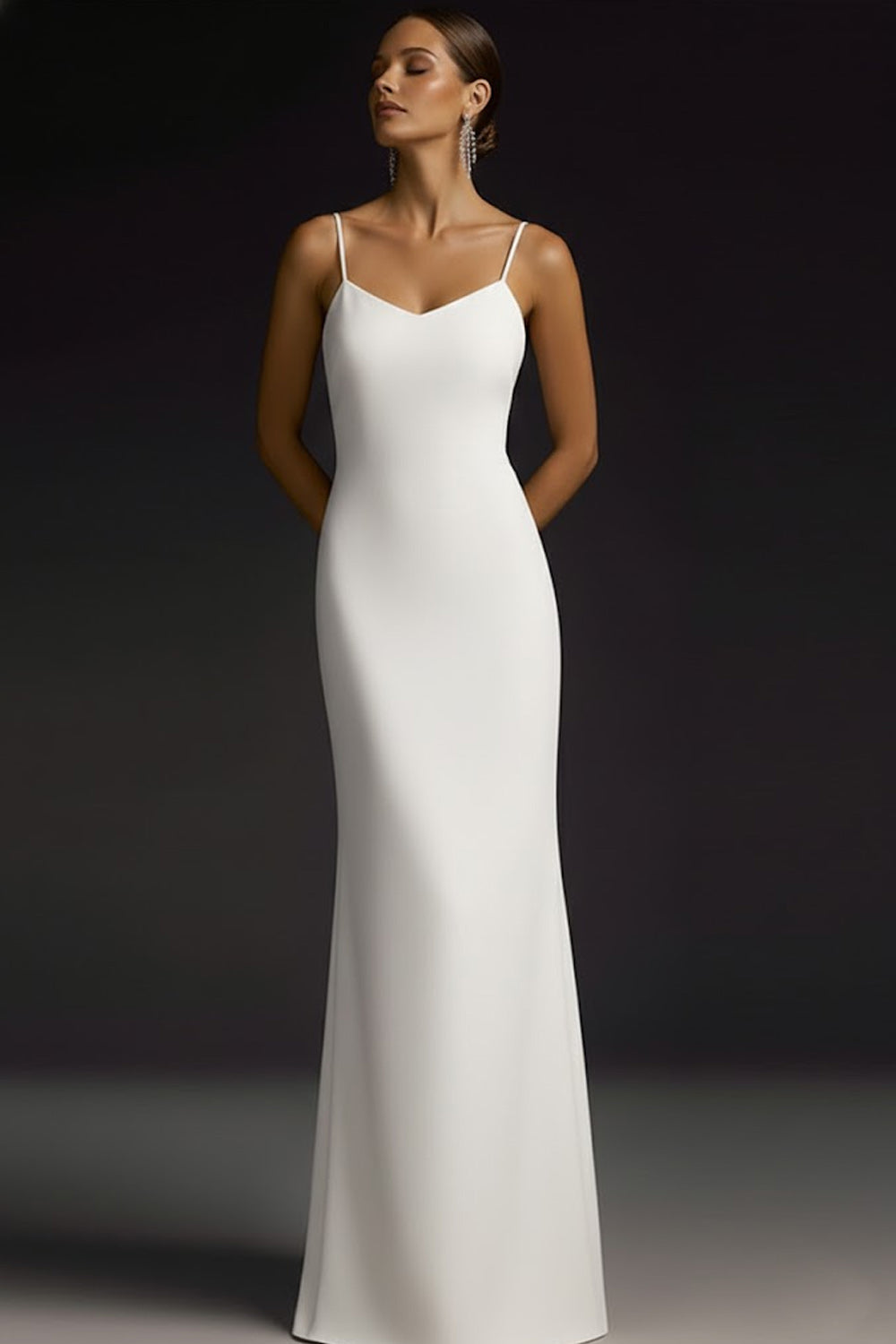 Simple White Spaghetti Straps Maxi Wedding Reception Dress