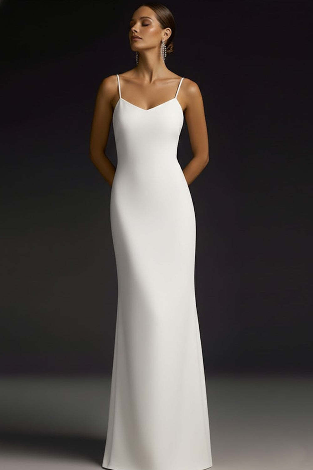 Simple White Spaghetti Straps Maxi Wedding Reception Dress