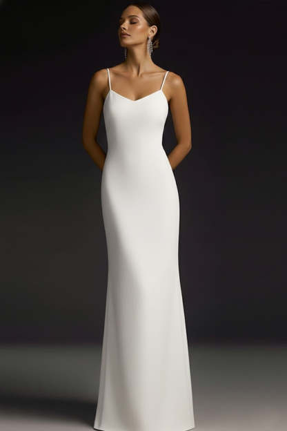 Simple White Spaghetti Straps Maxi Wedding Reception Dress