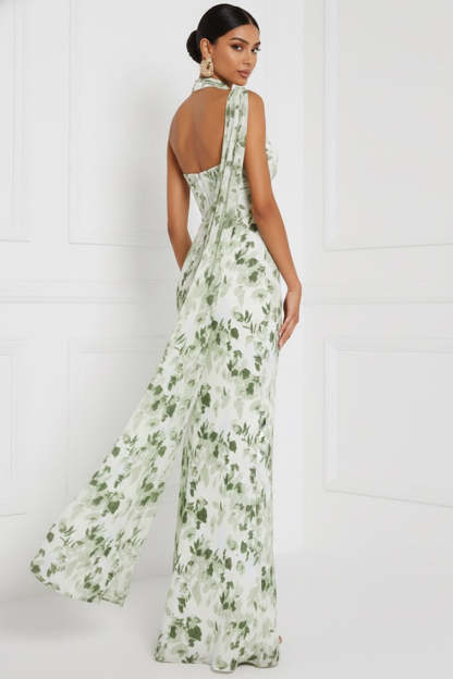 Floral Green Sweetheart Ruched Maxi Bridesmaid Dress with Slit