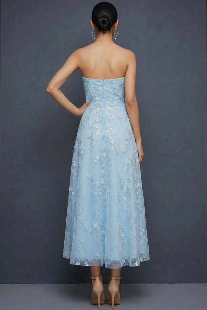 Sparkly Blue Sweetheart A-Line Midi Bridesmaid Dress with Sequins
