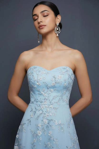 Sparkly Blue Sweetheart A-Line Midi Bridesmaid Dress with Sequins