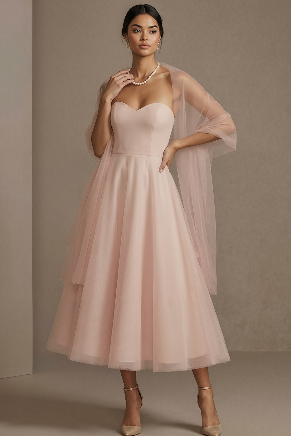 English Rose Sweetheart A Line Maxi Tulle Wedding Guest Dress