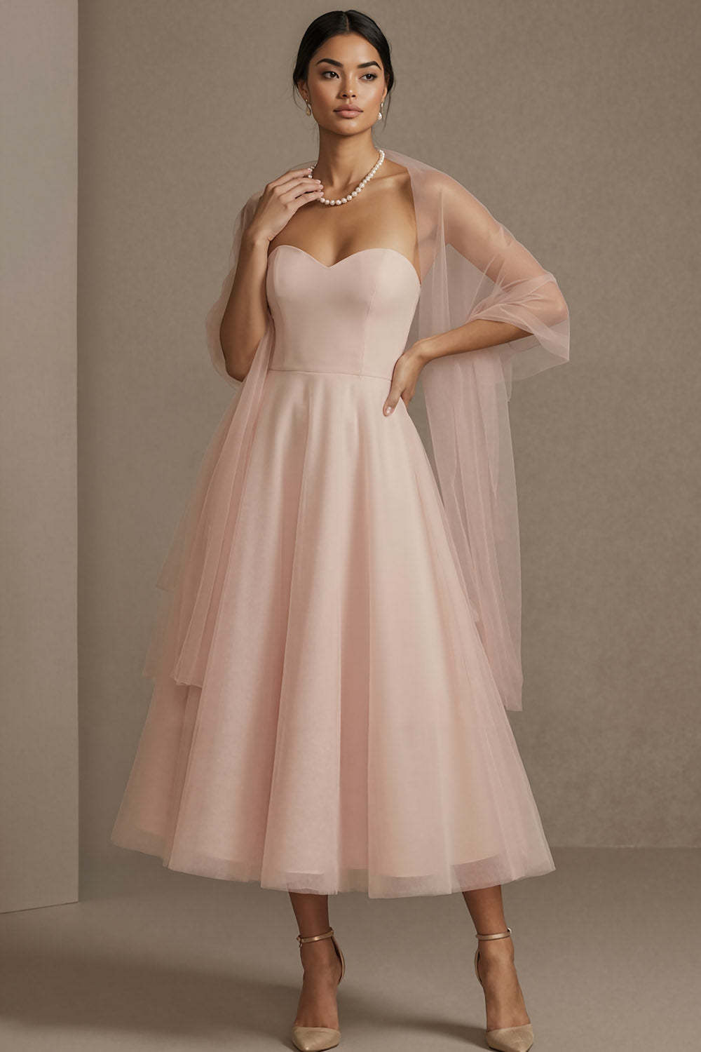 Leely Women English Rose Tulle Sweetheart Maxi Wedding Guest Dress A Line Backless Evening Dress