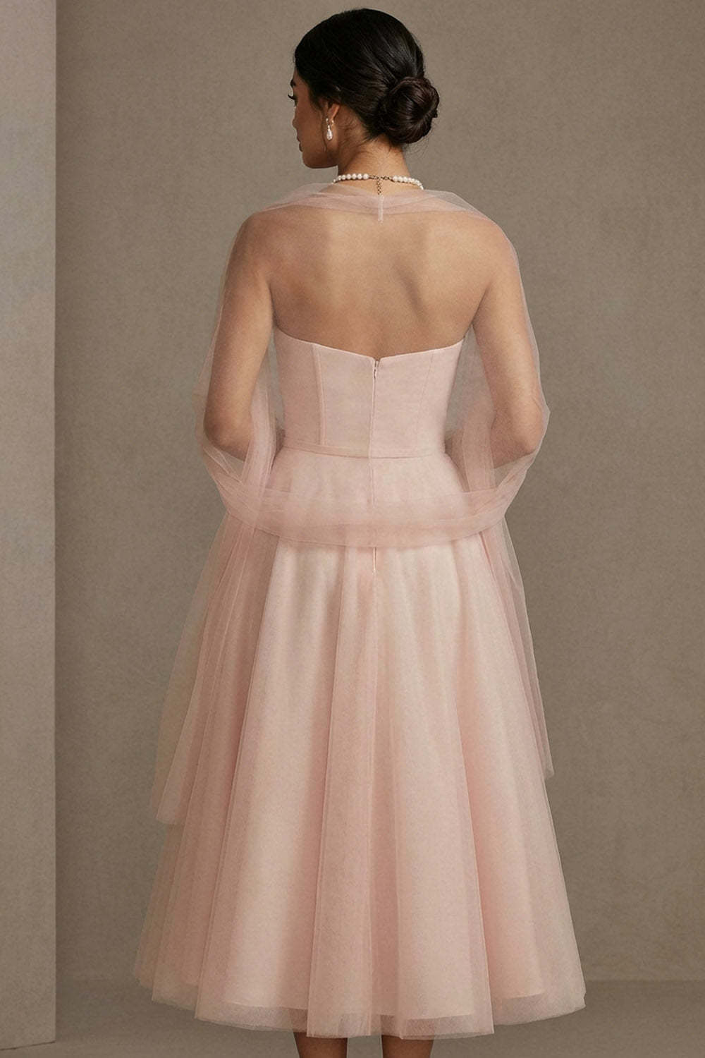 English Rose Sweetheart A Line Maxi Tulle Wedding Guest Dress