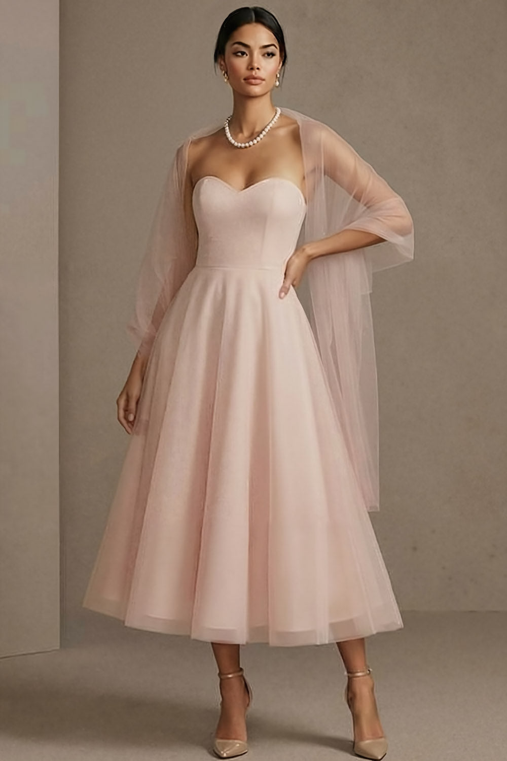 English Rose Sweetheart A Line Maxi Tulle Wedding Guest Dress