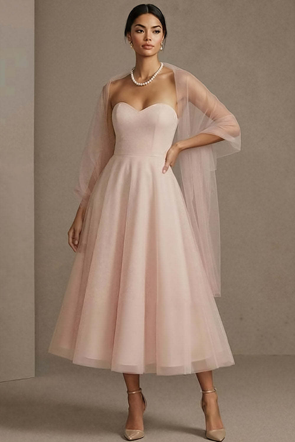 English Rose Sweetheart A Line Maxi Tulle Wedding Guest Dress