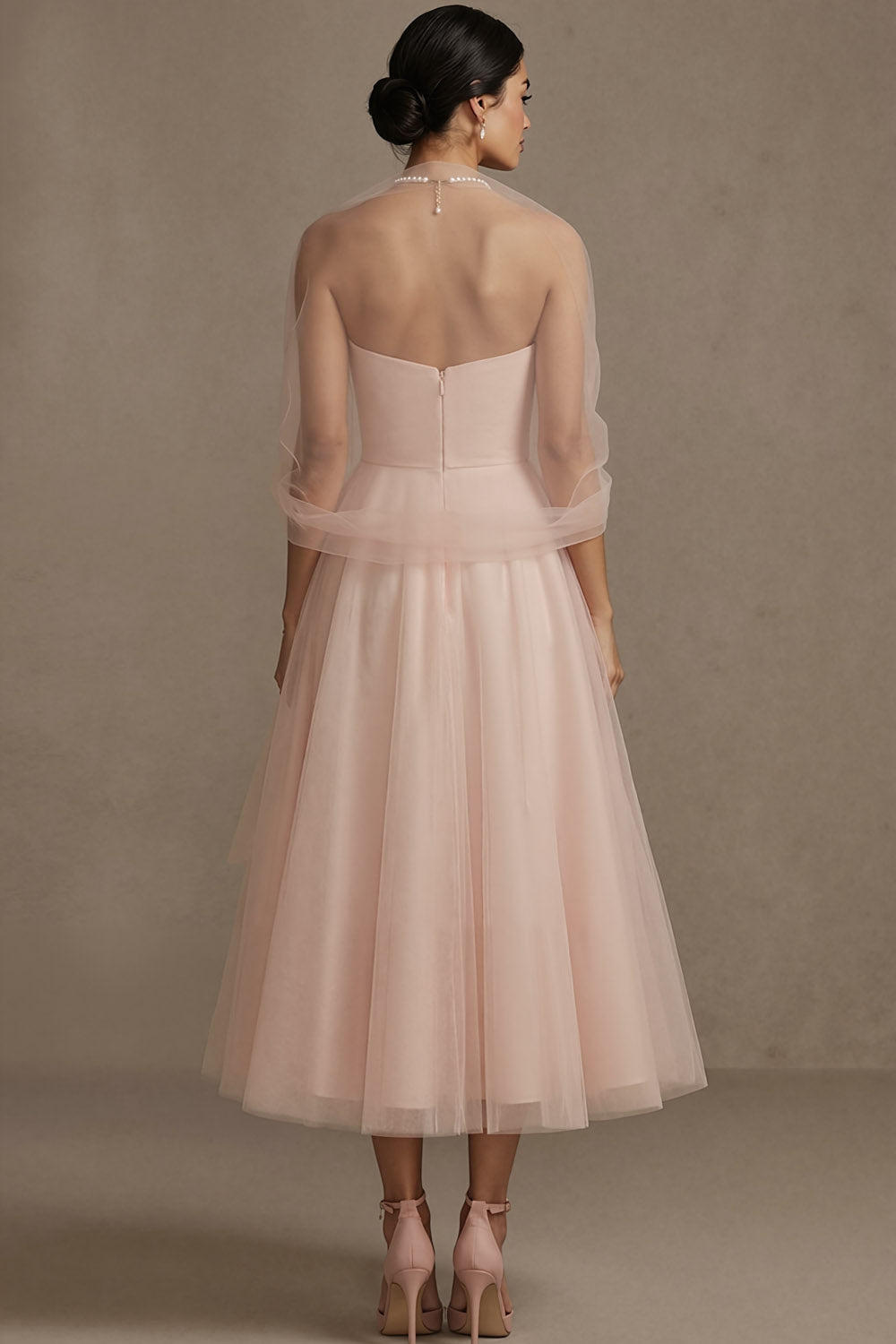 English Rose Sweetheart A Line Maxi Tulle Wedding Guest Dress