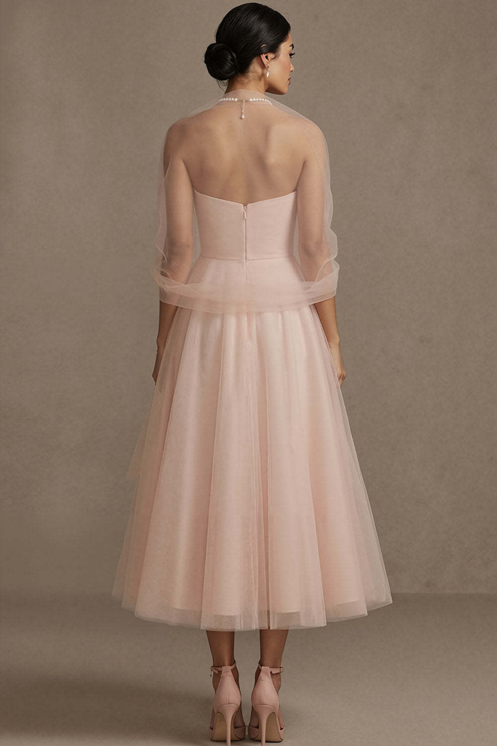 English Rose Sweetheart A Line Maxi Tulle Wedding Guest Dress