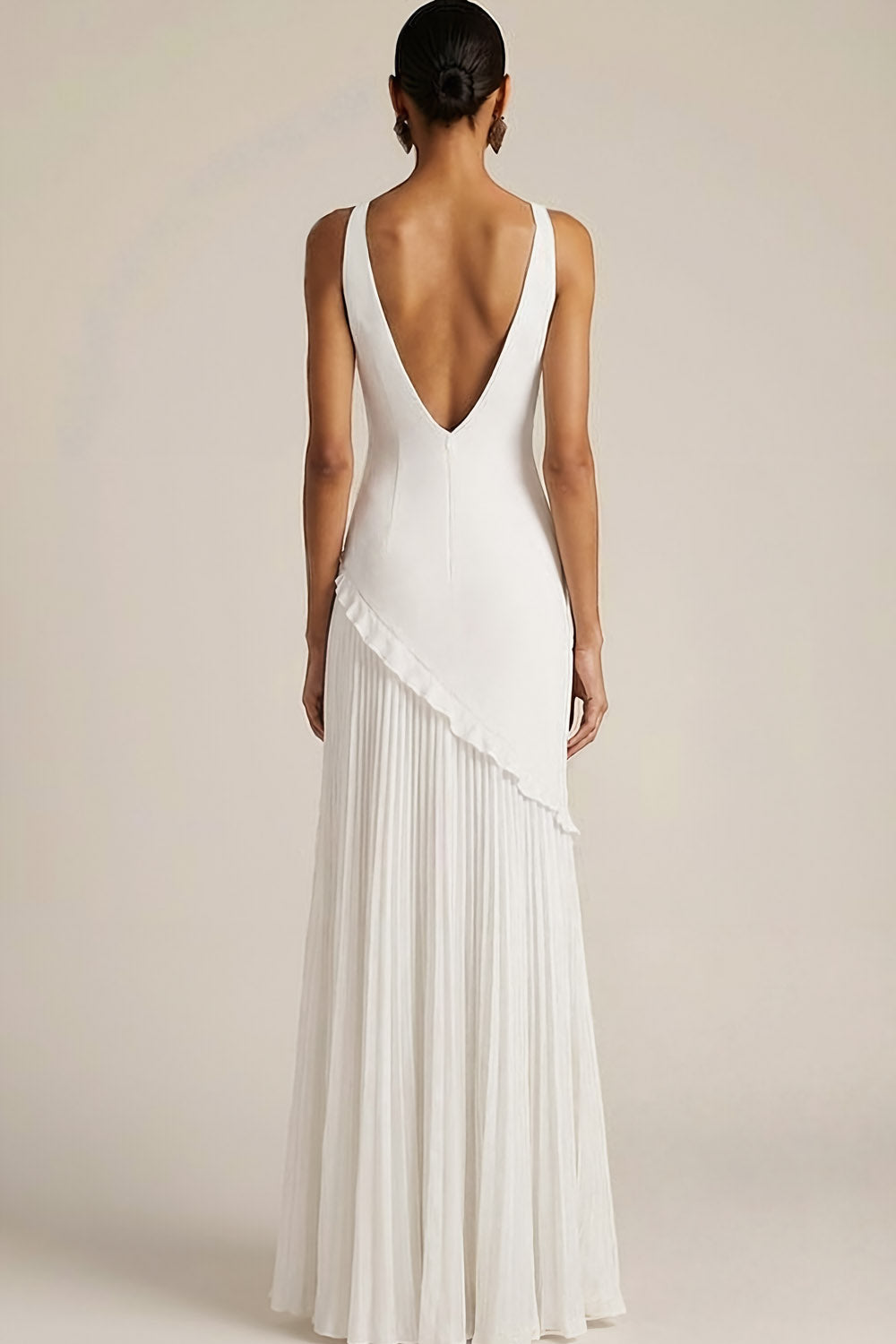 White V-Neck Mermaid Backless Long Wedding Reception Dress