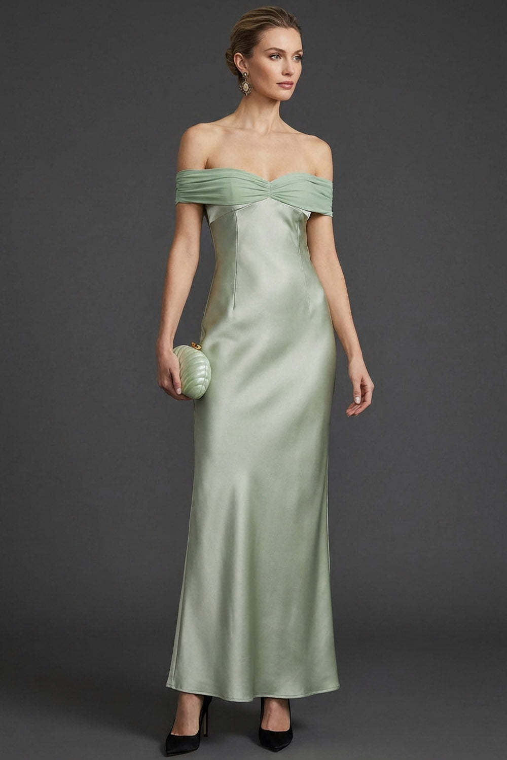 Leely Women Dusty Sage Mermaid Long Wedding Guest Dress Off the Shoulder Backless Evening Dress