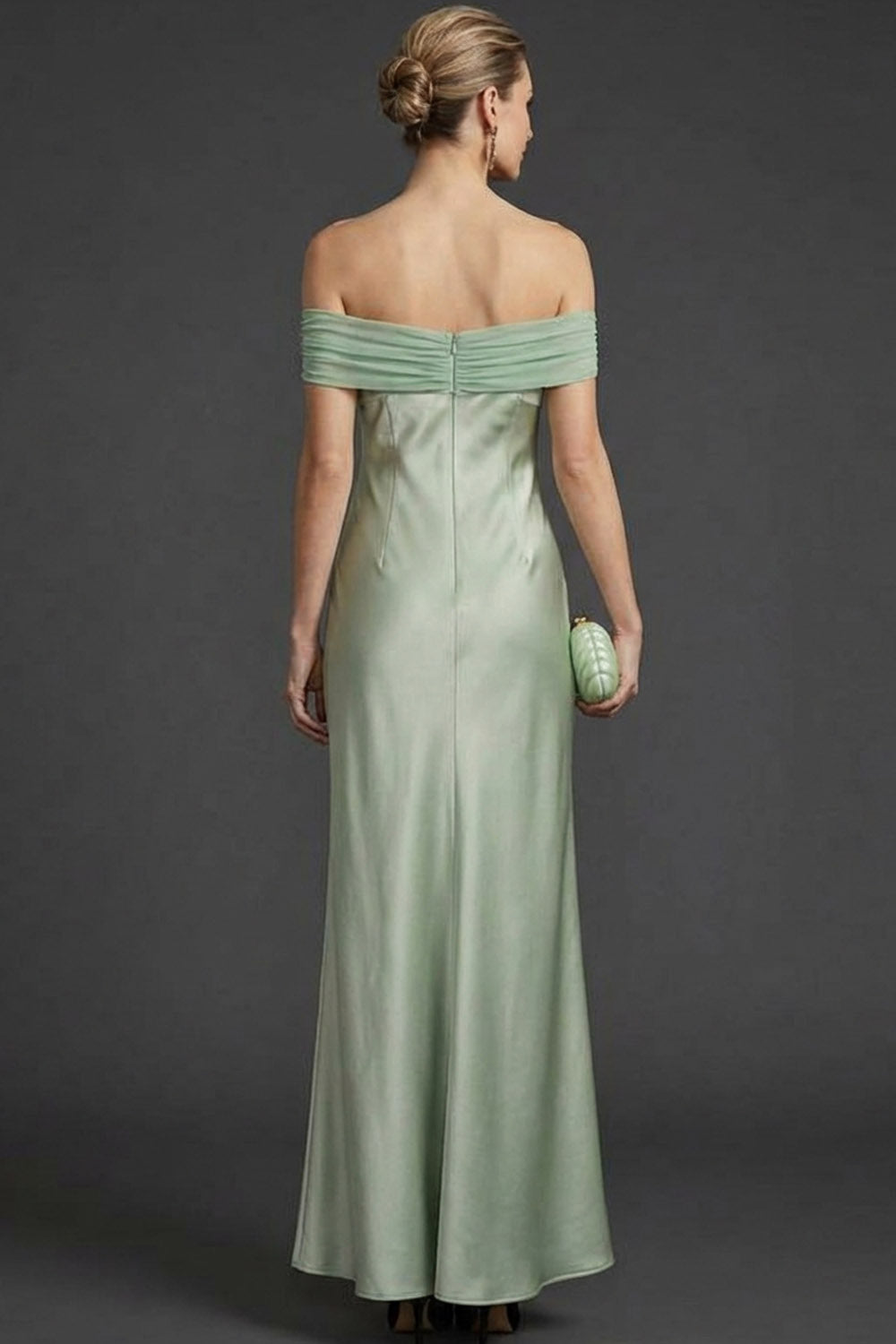 Dusty Sage Mermaid Off the Shoulder Long Wedding Guest Dress