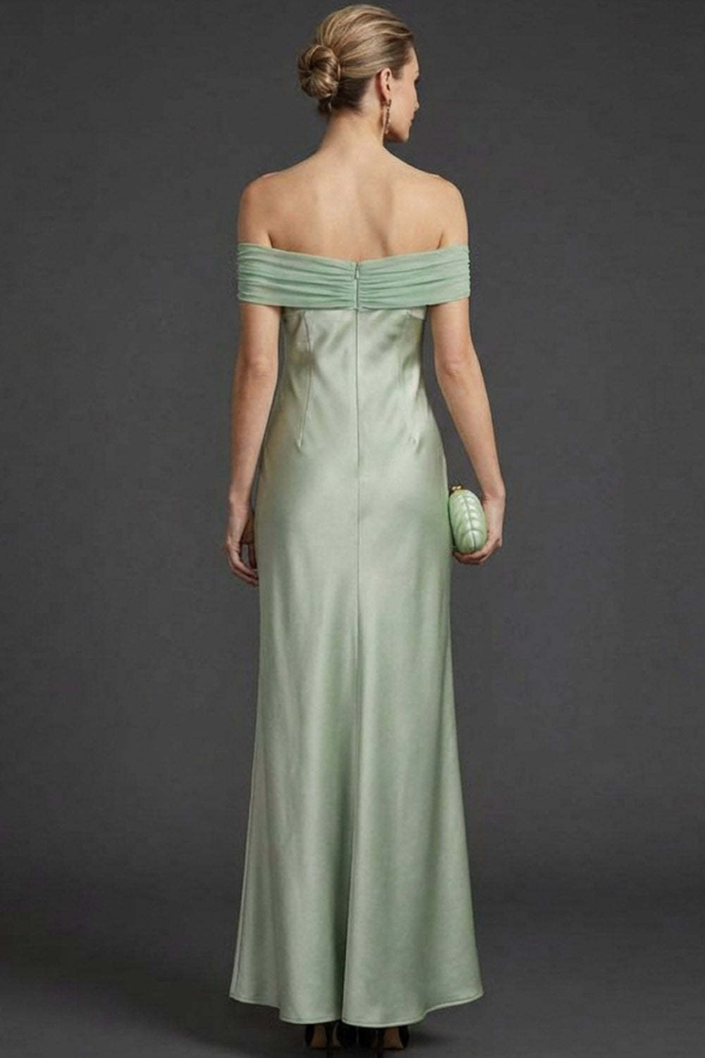 Dusty Sage Mermaid Off the Shoulder Long Wedding Guest Dress