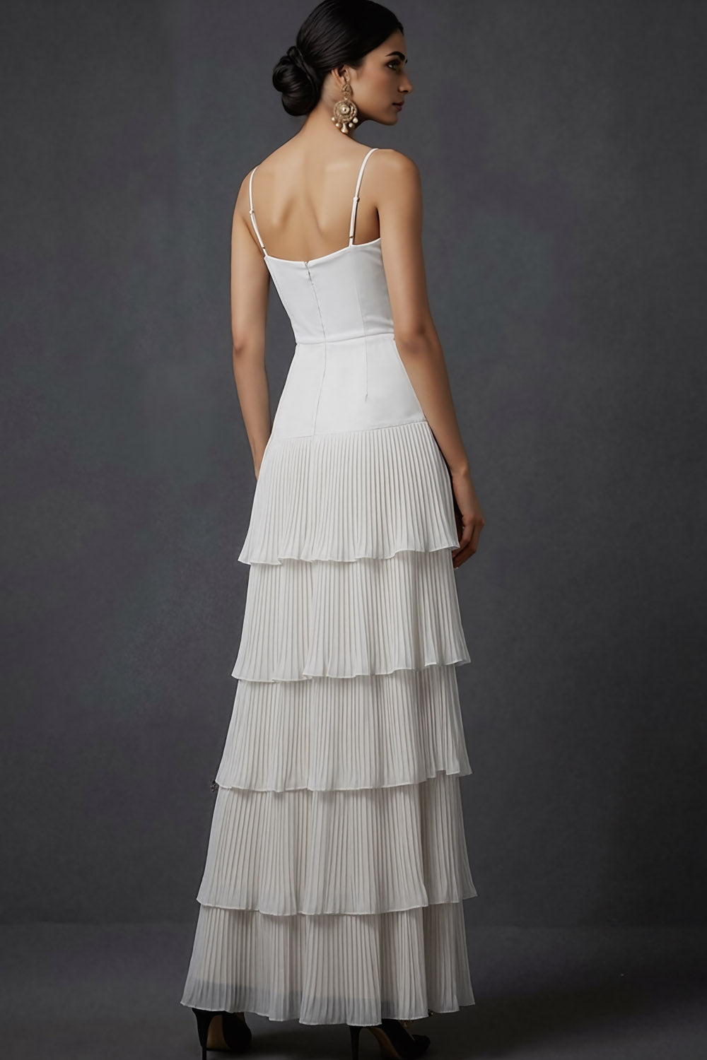 Dark Yellow A Line Spaghetti Straps Ruffled Long Wedding Guest Dress