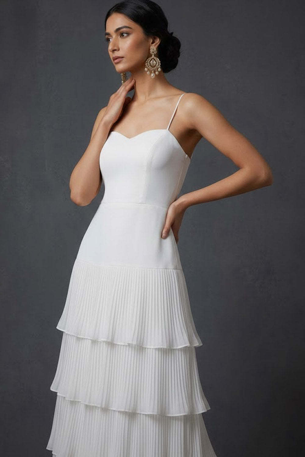 Dark Yellow A Line Spaghetti Straps Ruffled Long Wedding Guest Dress