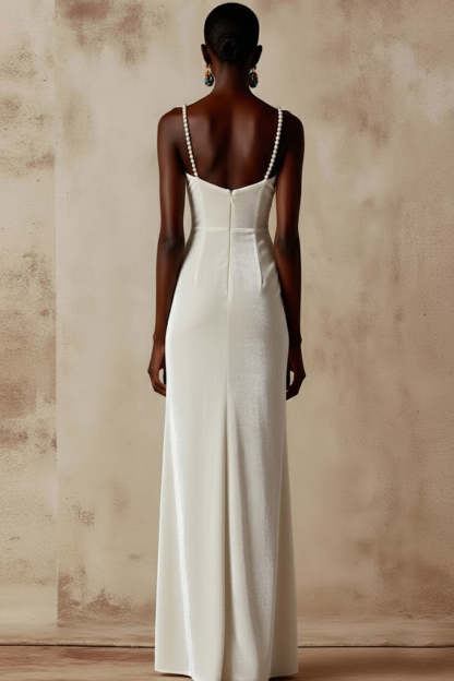 Sparkly White Mermaid Velvet Long Wedding Reception Dress with Beading