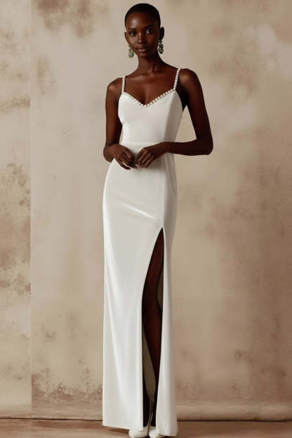 Sparkly White Mermaid Velvet Long Wedding Reception Dress with Beading