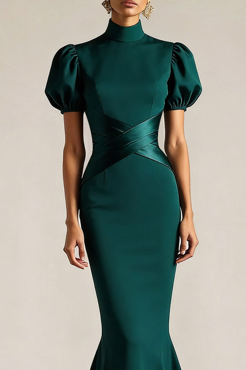 Emerald Green Mermaid High Neck Long Formal Dress with Sleeves