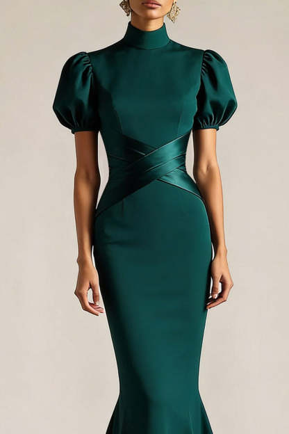 Emerald Green Mermaid High Neck Long Formal Dress with Sleeves
